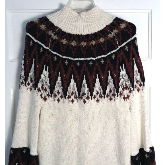 Free People Sweater Dress Wn XS Cream Cotton Wool Mohair Scotland Fair Isle Cozy - Picture 5 of 8